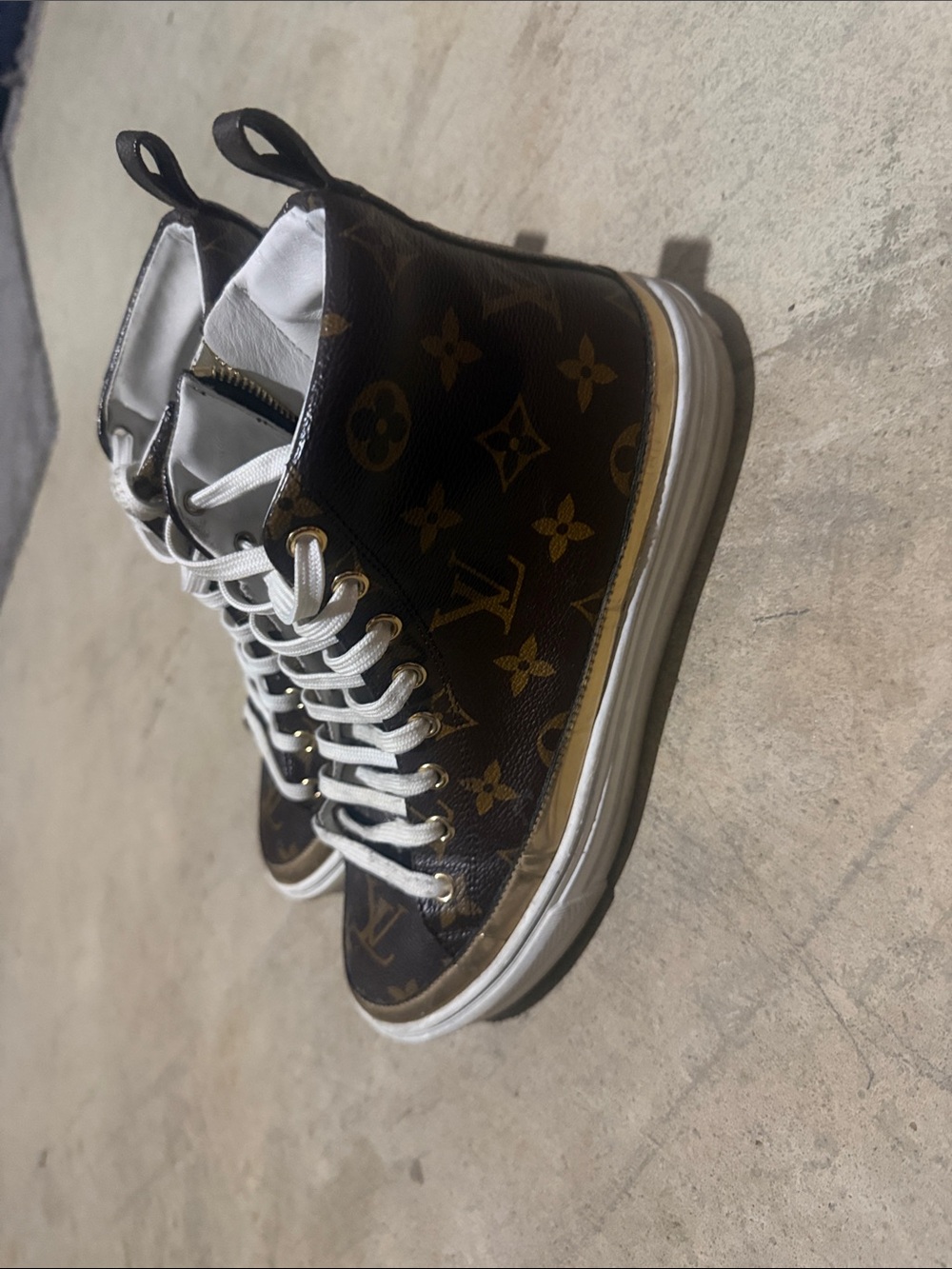 Designer Brown Monogram High-Top Sneakers - Men's